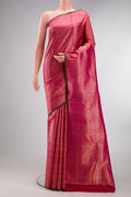 Pure Silk Dark Pink Kanchipuram Saree with Zari Brocade on the body and Fancy Border.  displayed on a mannequin