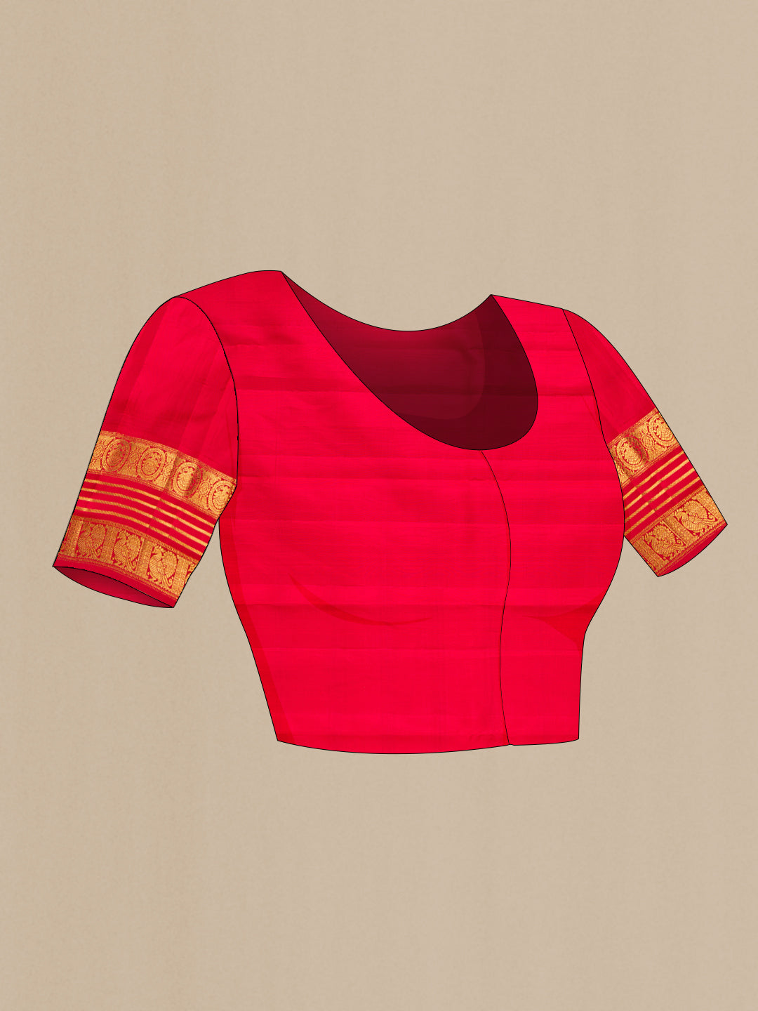 Close up image of the blouse of Yellow Kanchipuram Silk Saree with Stripes on the body and Zari Border. 