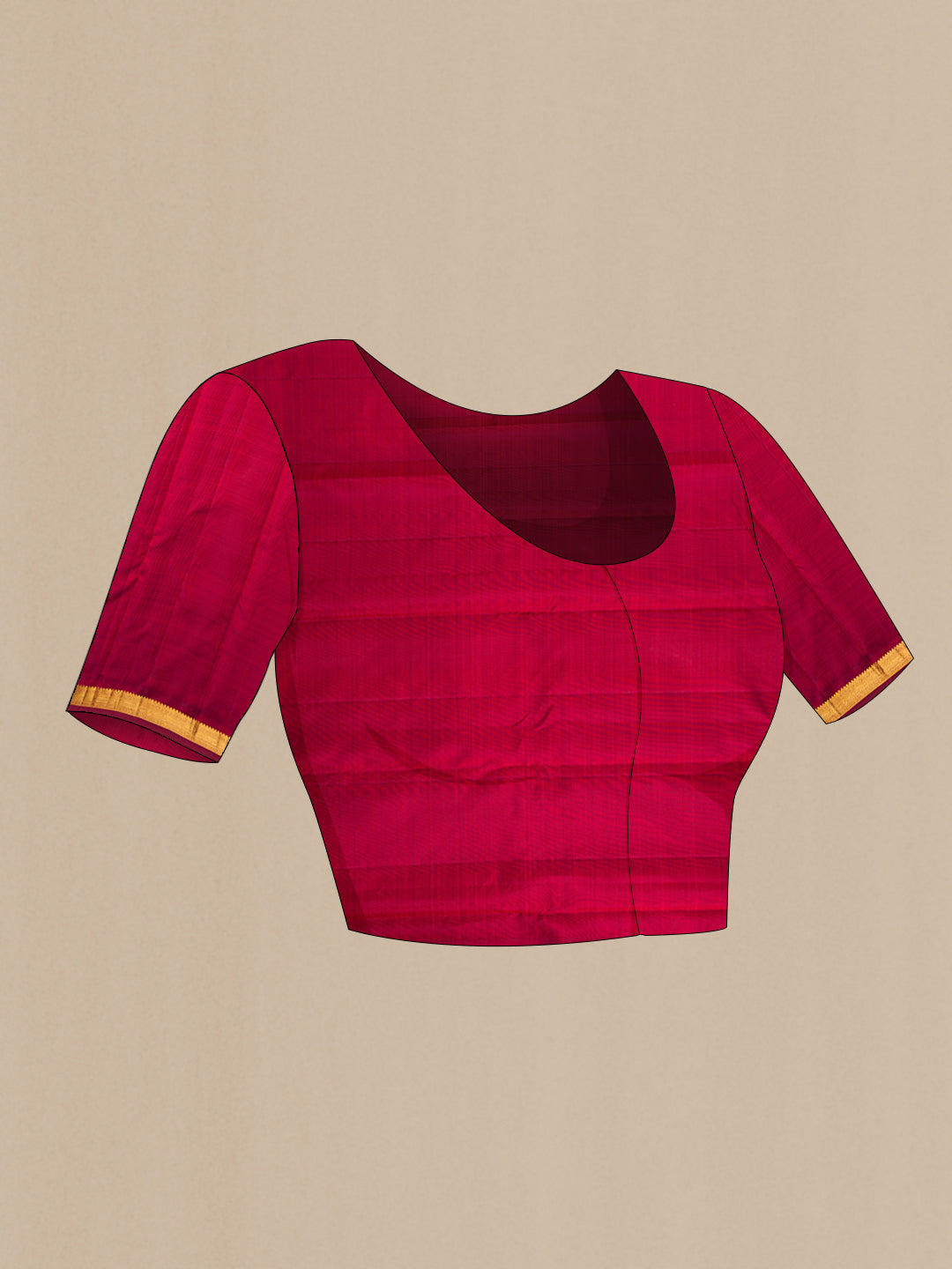 Close up image of the blouse of Mustard Kanchipuram Silk Saree with Zari Butta on the body and Zari Border. 