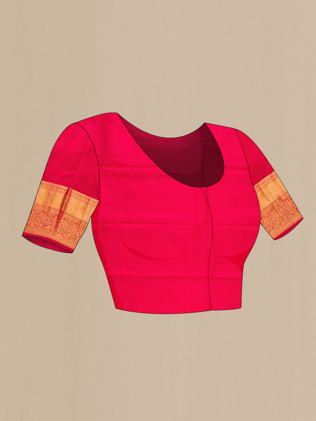 Close up image of the blouse of Dark Pink Kanjivaram Silk Saree with Zari Butta on the body and Fancy Border. 
