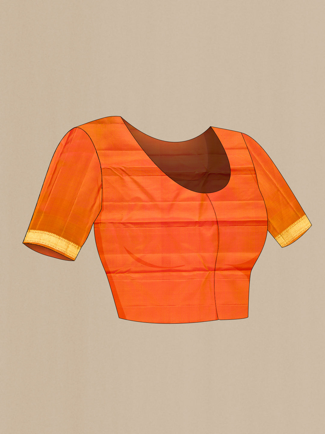 Close up image of the blouse of Multi Color Kanchipuram Silk Saree with Checked design on the body and Zari Border. 