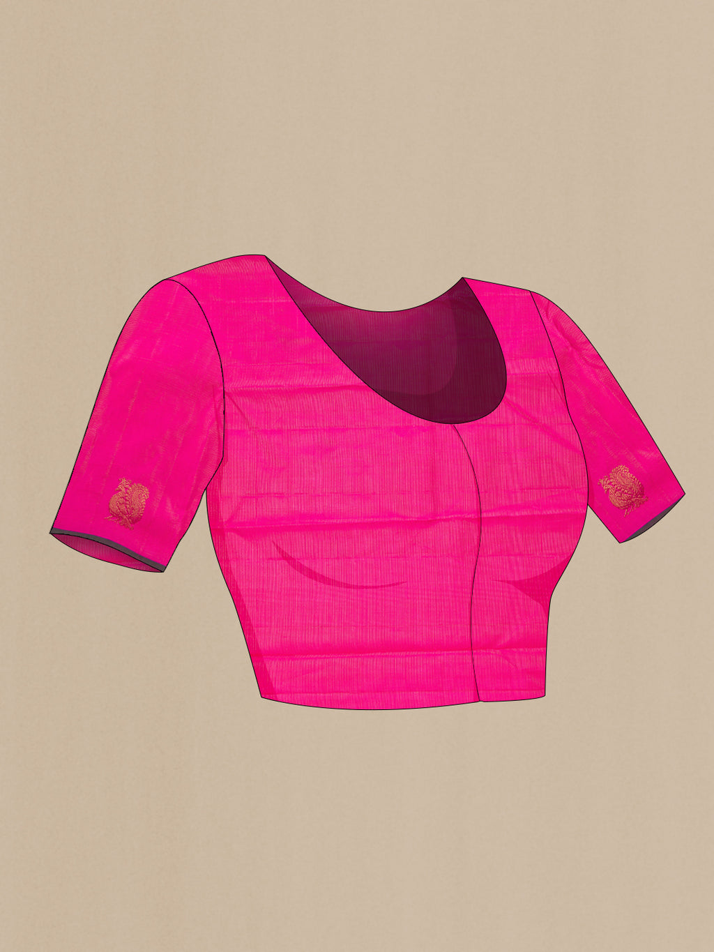 Close up image of the blouse of Purple Kanchipuram Silk Saree with Stripes on the body and Without Border. 