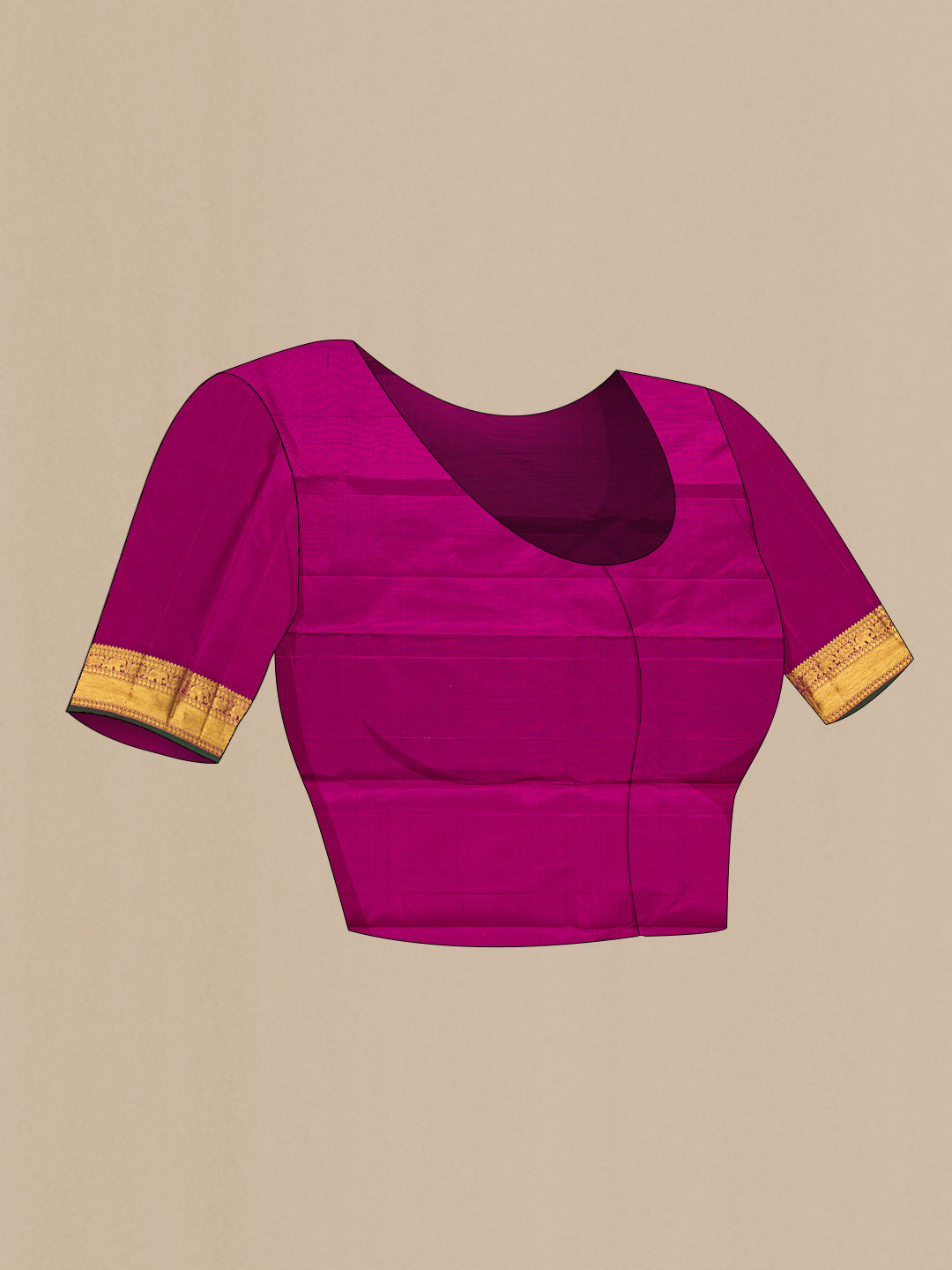 Close up image of the blouse of Green Kanchipuram Silk Saree with Zari Butta on the body and Zari Border. 