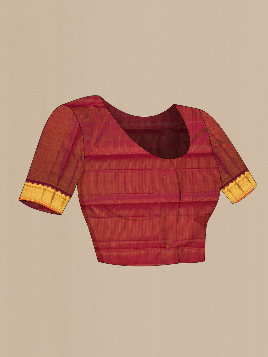 Close up image of the blouse of Rani Pink Kanjivaram Silk Saree with Zari Butta on the body and Zari Border. 