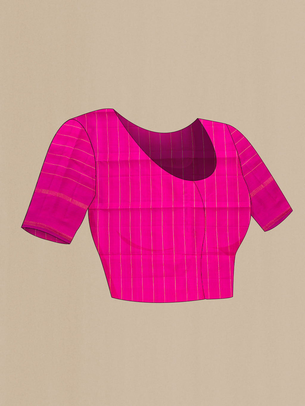 Close up image of the blouse of Multi Color Kanjivaram Silk Saree with Checked design on the body and Plain Border. 
