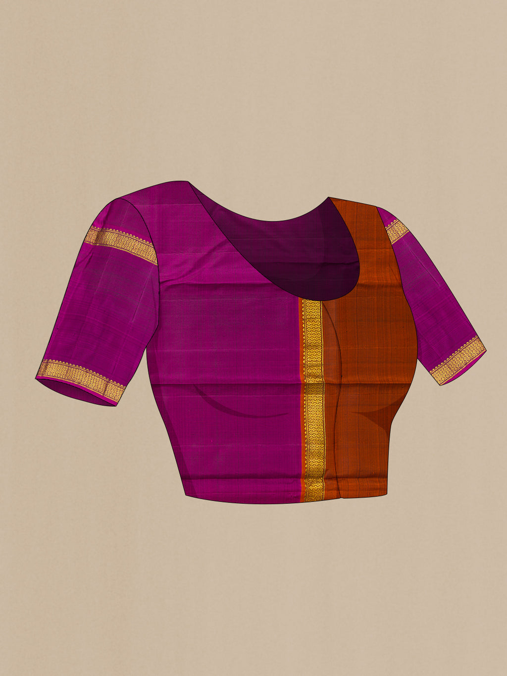 Close up image of the blouse of Black Kanchipuram Silk Saree with Zari Butta on the body and Ganga Jamuna Border. 