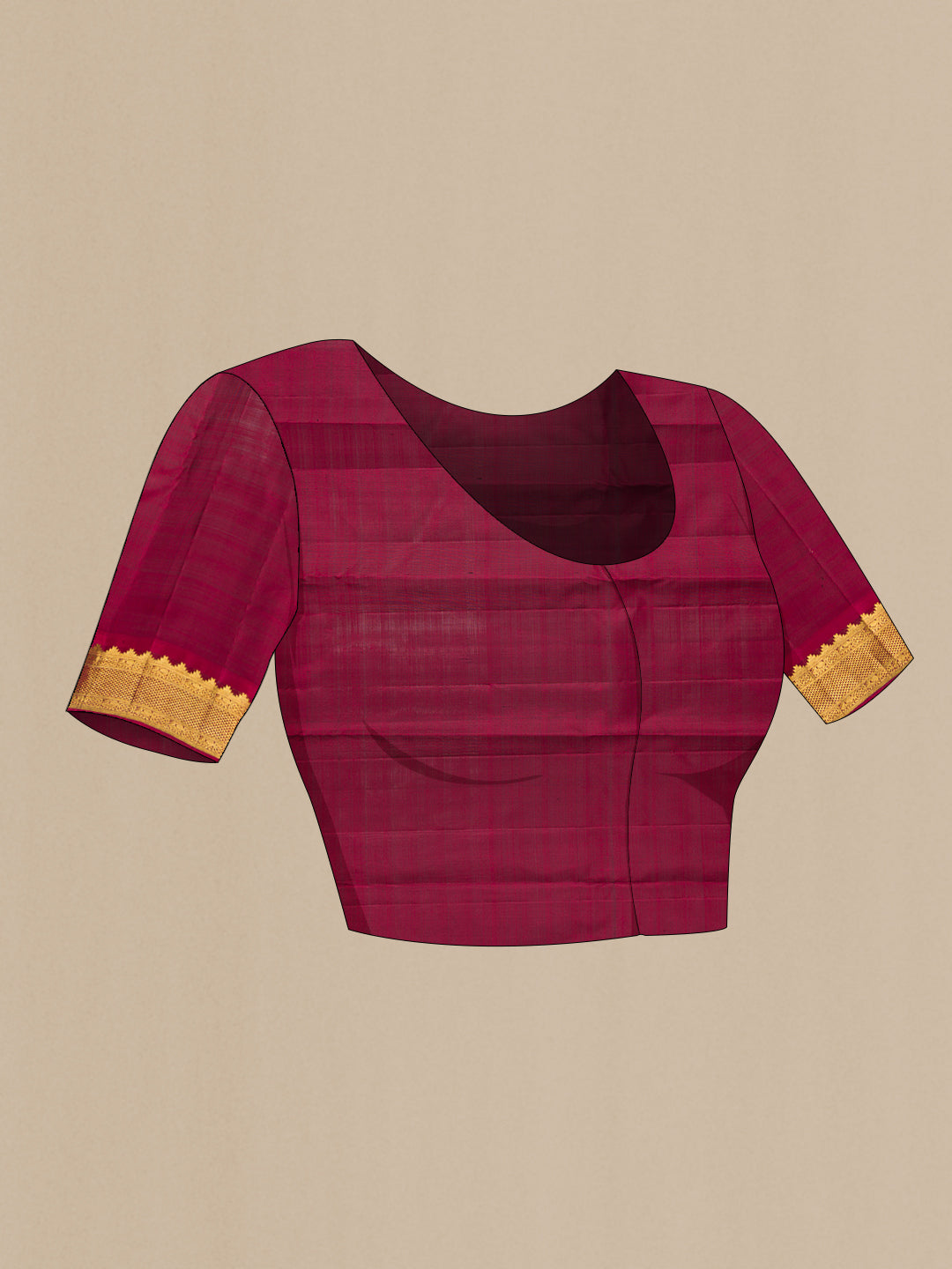 Close up image of the blouse of Black Kanjivaram Silk Saree with Zari Butta on the body and Zari Border. 