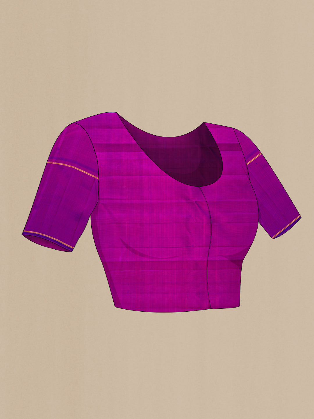 Close up image of the blouse of Pink Dual Tone Kanchipuram Silk Saree with Plain Body and Zari Border. 