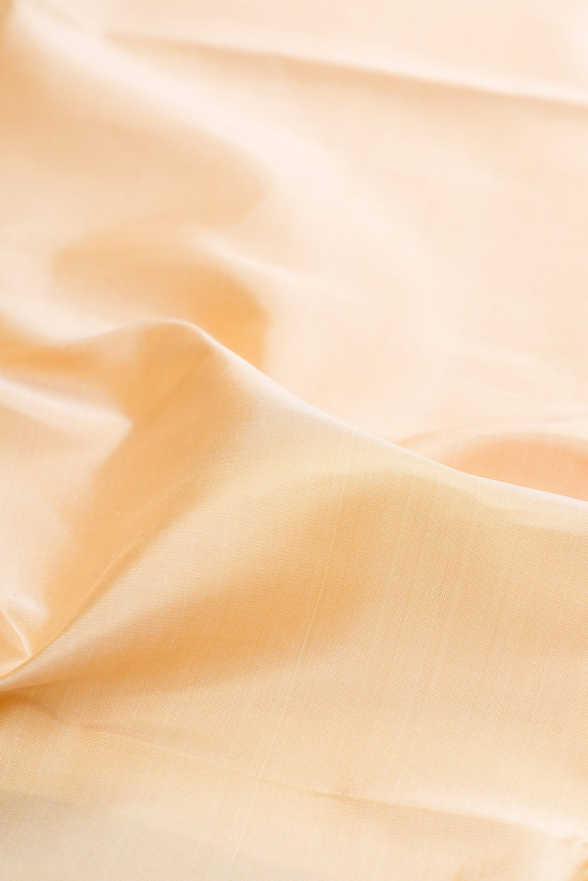 Close up of Pure Silk Pure Zari Beige Kanjivaram Saree with Plain Body and Temple Border.  displaying folds