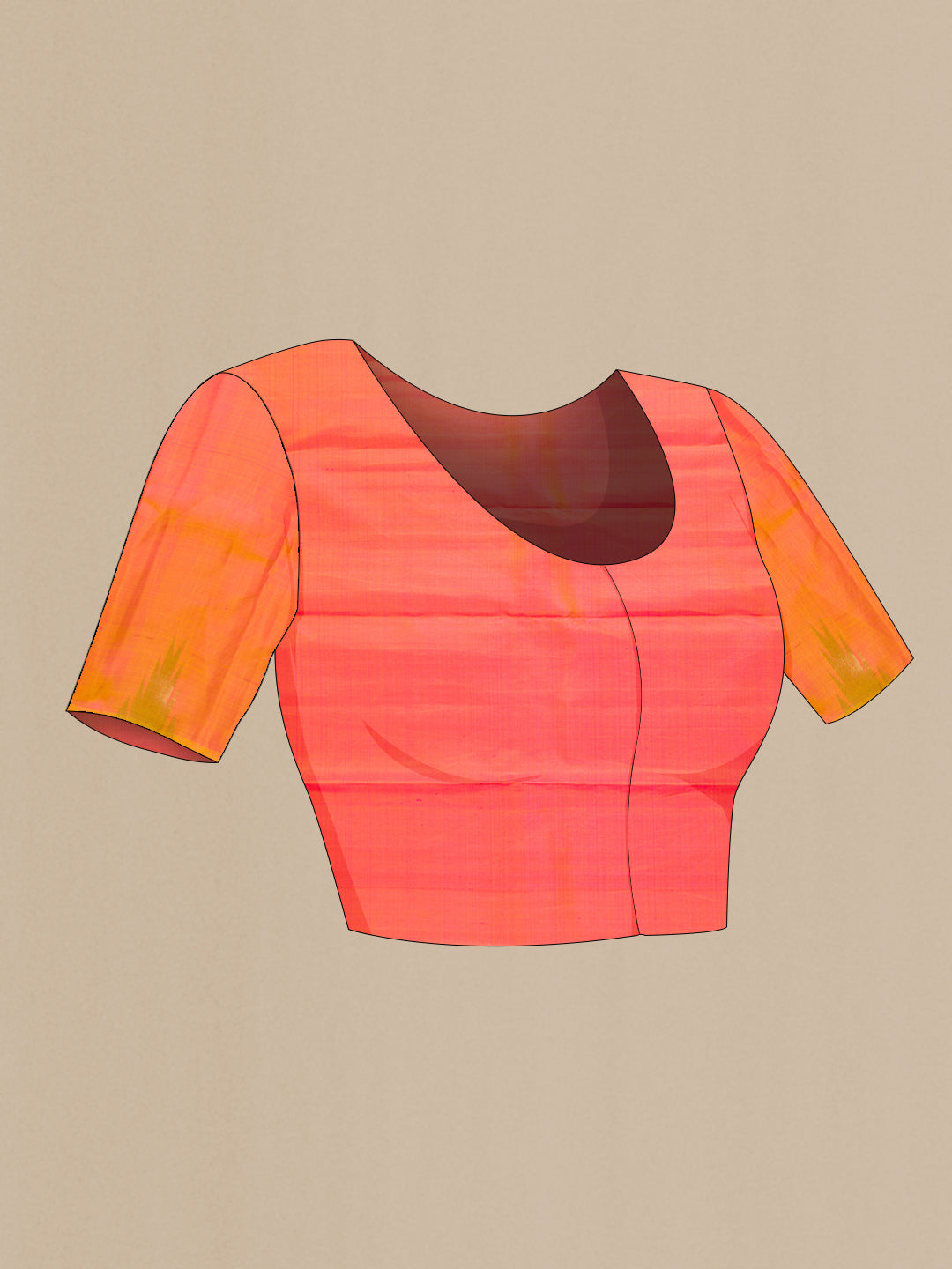 Close up image of the blouse of Pure Silk Pure Zari Yellow Kanjivaram Saree with Plain Body and Temple Border. 