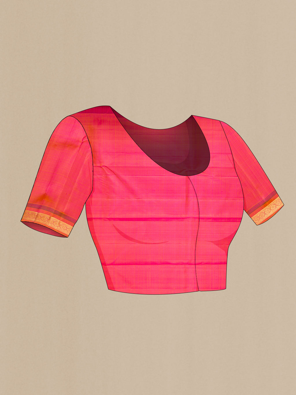 Close up image of the blouse of Purple Kanjivaram Silk Saree with Plain Body and Zari Border. 