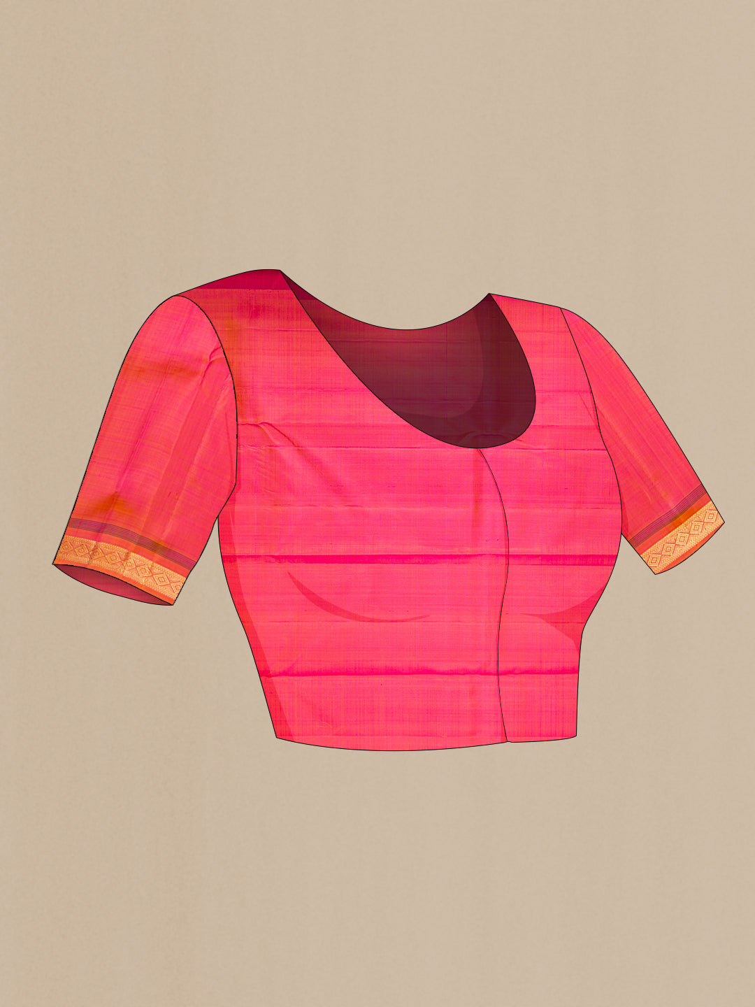 Close up image of the blouse of Purple Kanjivaram Silk Saree with Plain Body and Zari Border. 