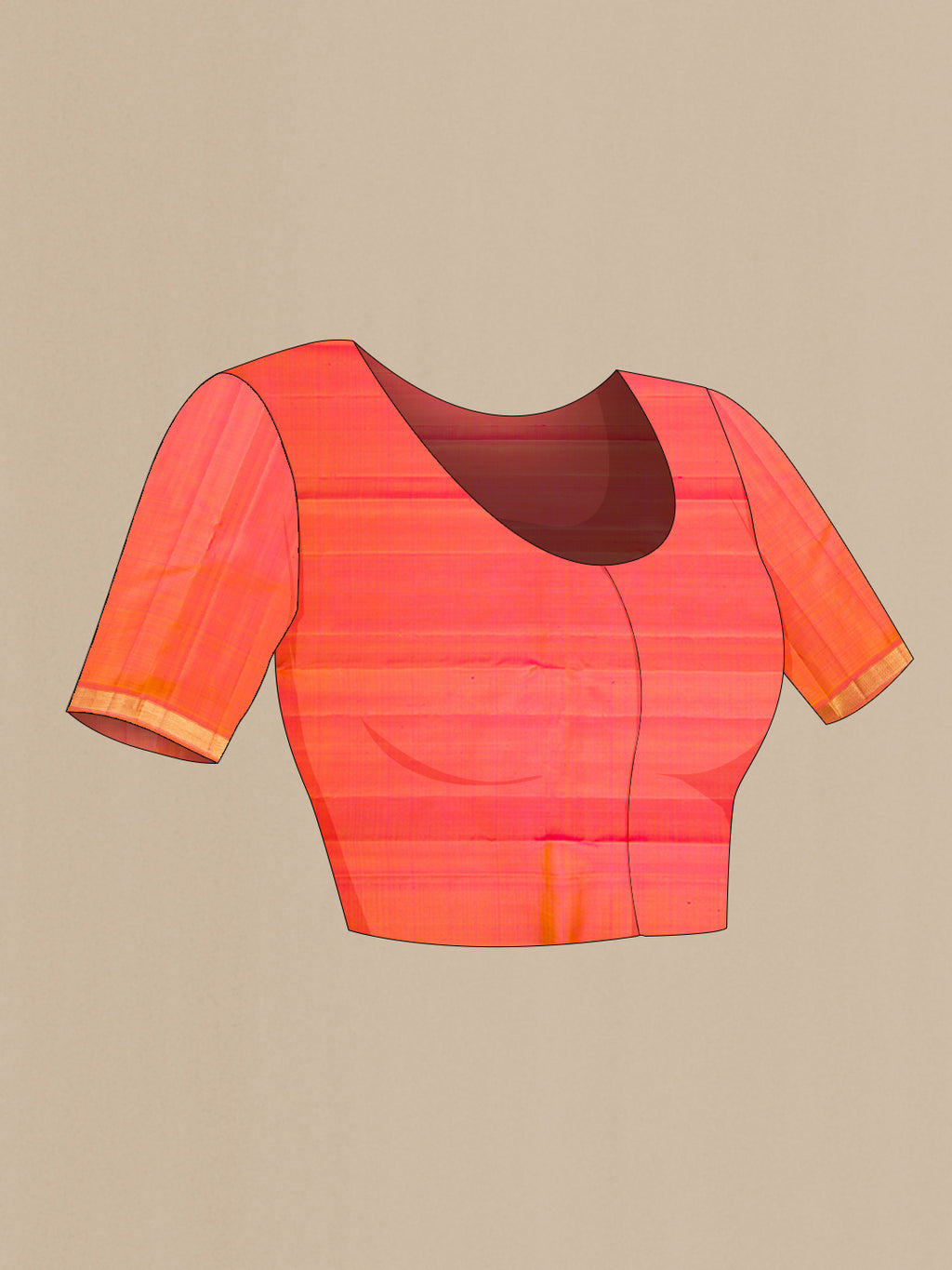 Close up image of the blouse of Magenta Kanjivaram Silk Saree with Plain Body and Zari Border. 