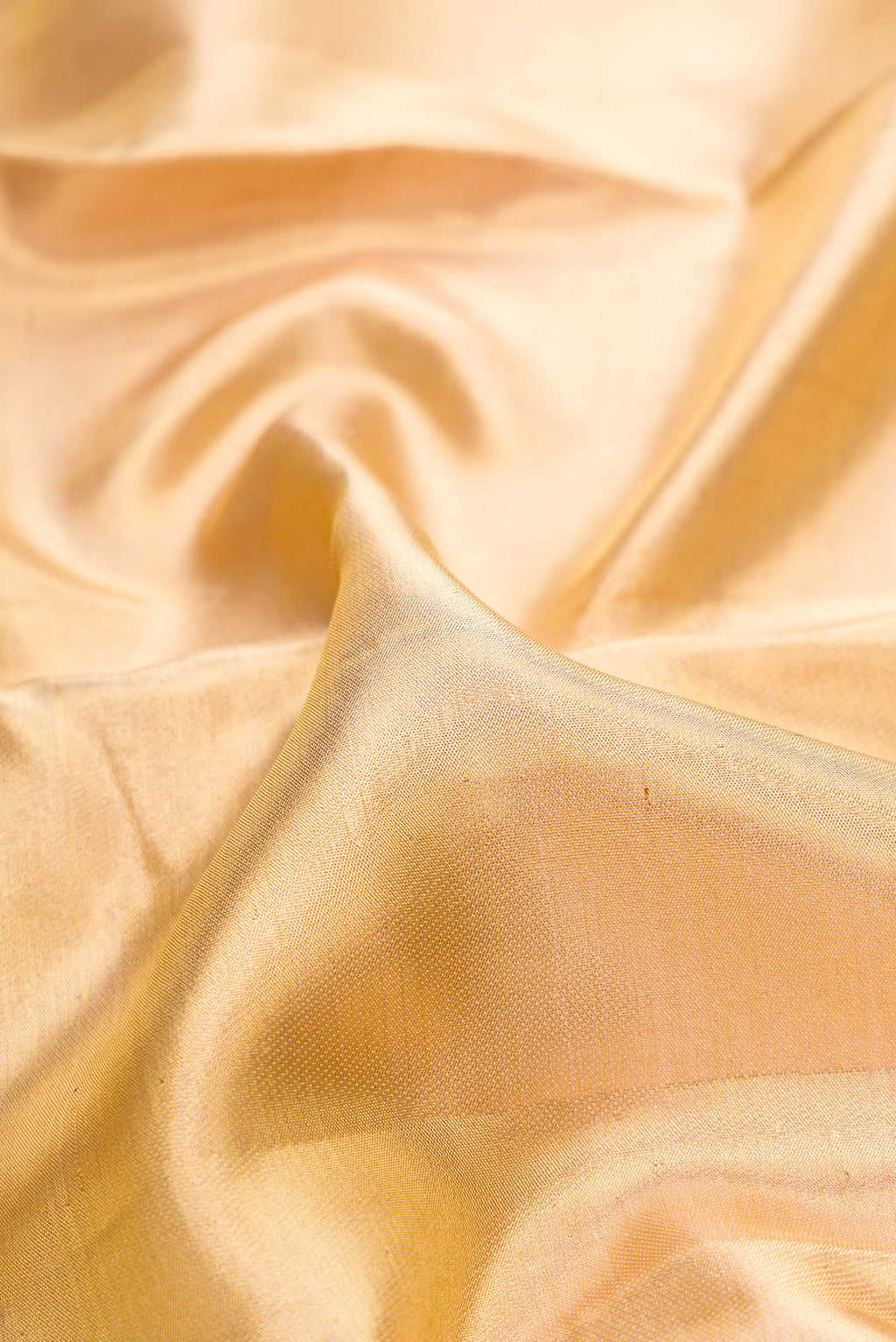 Close up of Pure Silk Pure Zari Gold Dual Tone Kanjivaram Tissue Saree with Zari Brocade on the body and Zari Border.  displaying folds