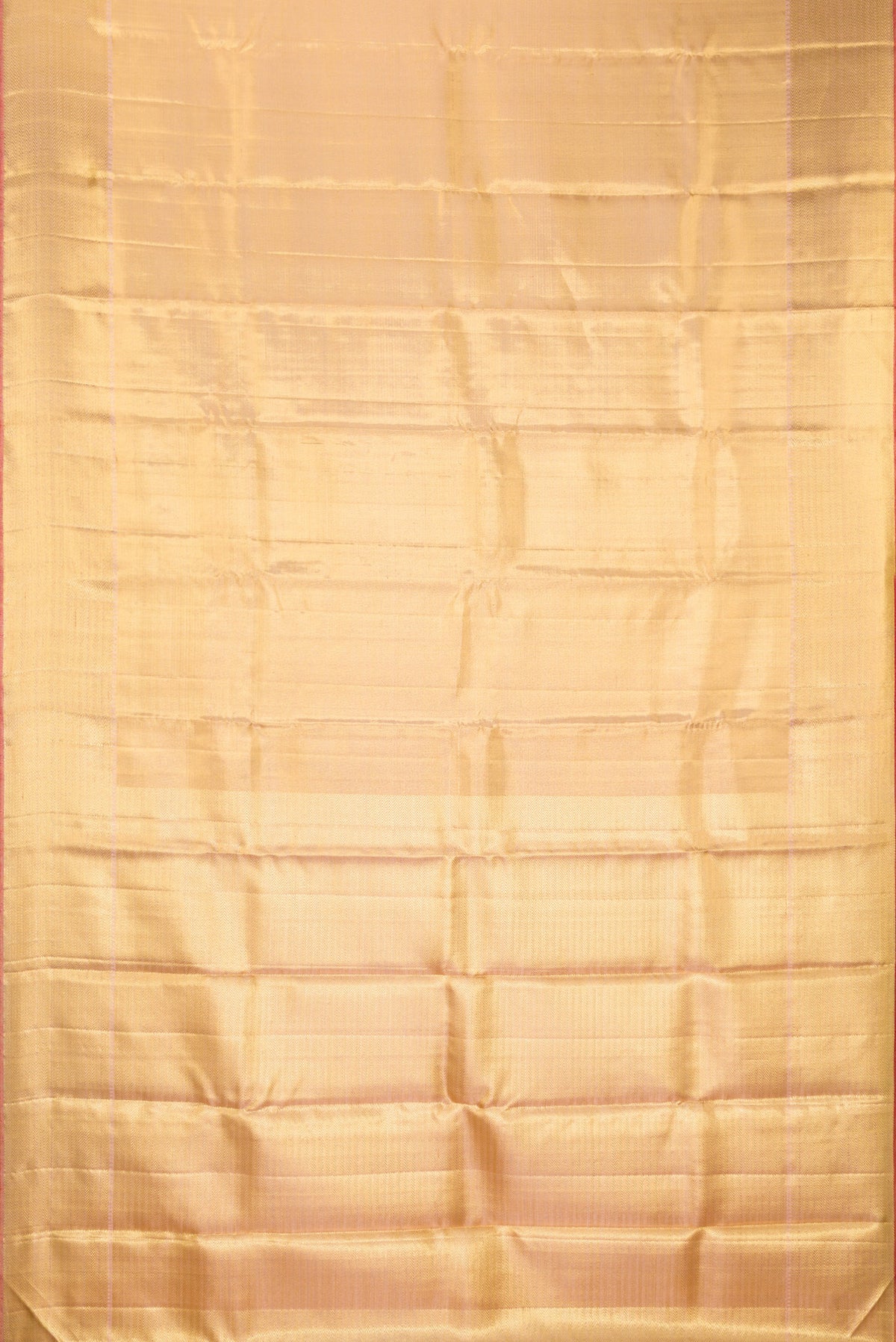 Flat view of Pure Silk Pure Zari Gold Dual Tone Kanjivaram Tissue Saree with Zari Brocade on the body and Zari Border. 