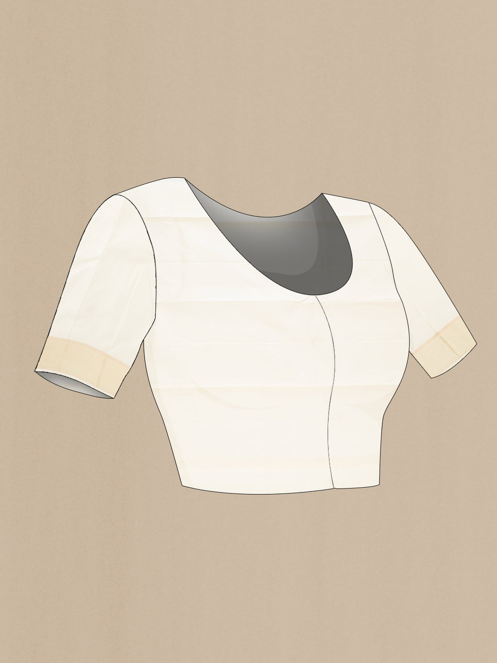 Close up image of the blouse of Off White Kanjivaram Silk Saree with Thread Butta on the body and Thread Border. 