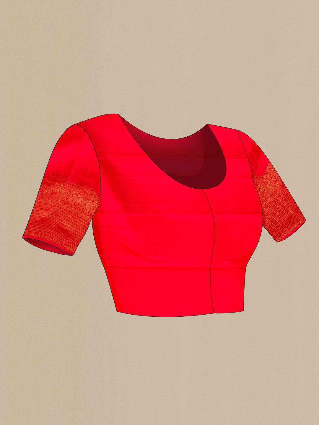 Close up image of the blouse of Red Kanchipuram Silk Saree with Zari Butta on the body and Fancy Border. 