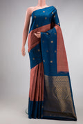 Rose Gold Kanjivaram Silk Saree with Checked design on the body and Fancy Border.  displayed on a mannequin