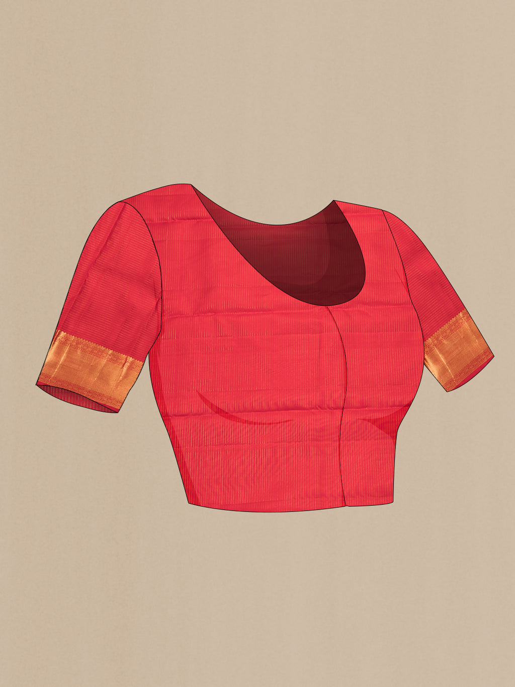 Close up image of the blouse of Pure Silk Maroon Kanjivaram Saree with Checked design on the body and Zari Border. 