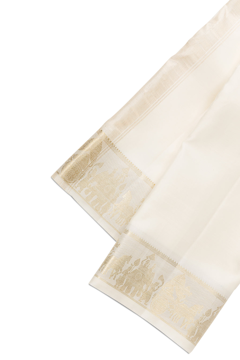 Off White Silk Dhoti With Angavastram (9X 5) Muzham with Plain Body and Zari Border