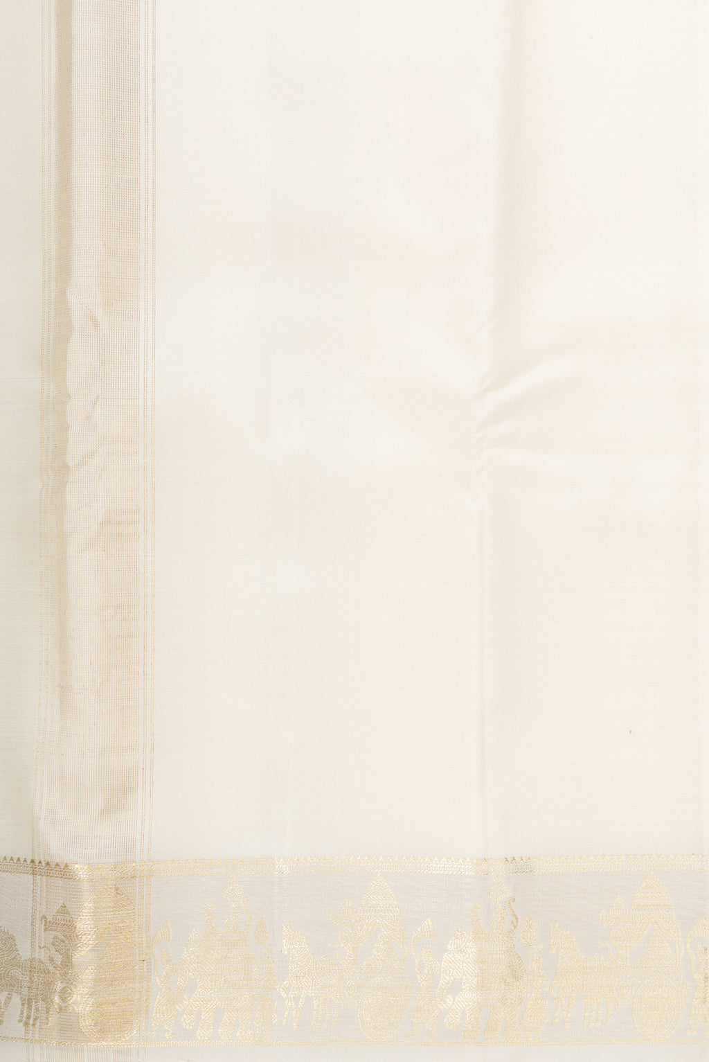 Off White Silk Dhoti With Angavastram (9X 5) Muzham with Plain Body and Zari Border