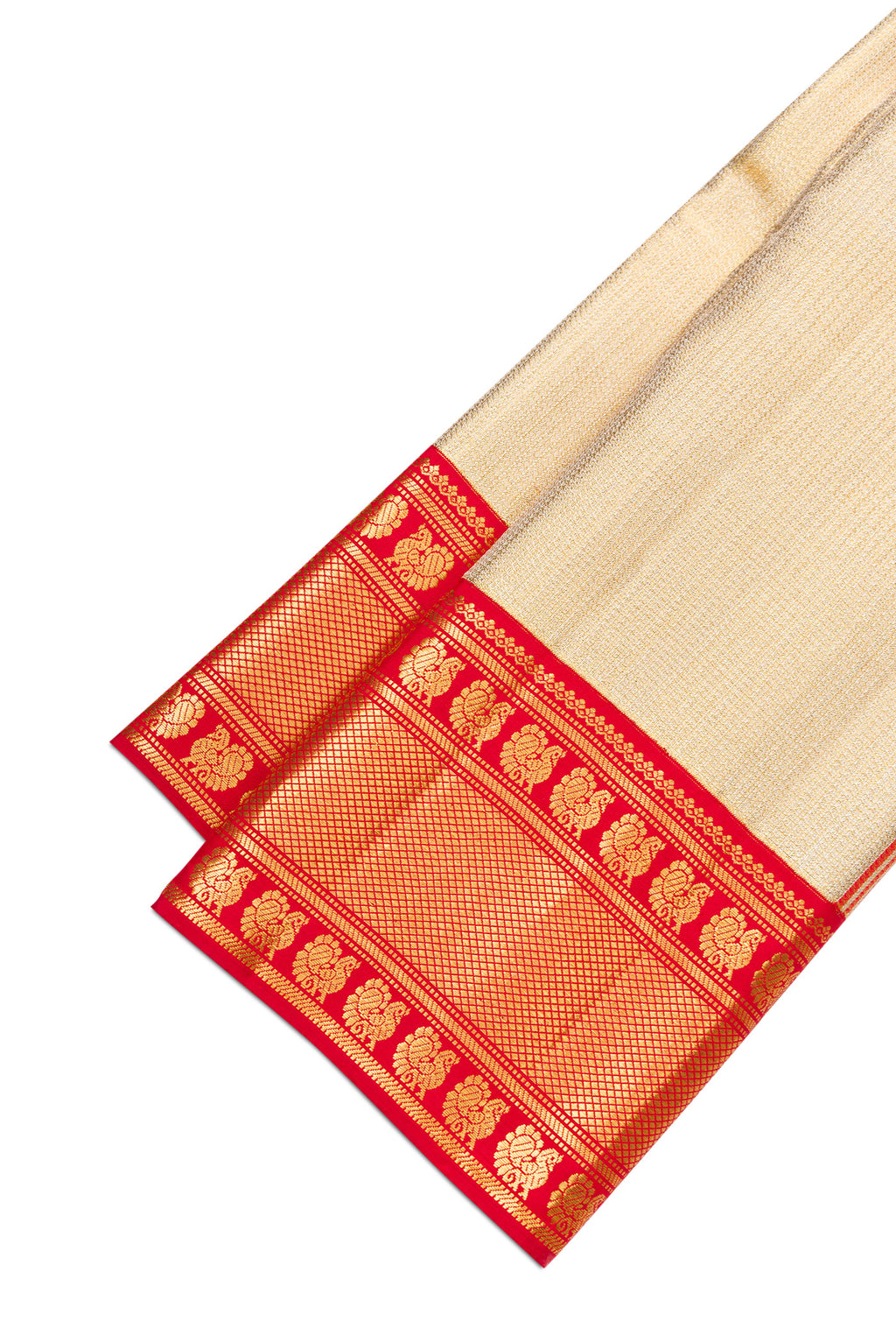 Gold Silk Dhoti With Angavastram (9X 5) Muzham with Plain Body and Zari Border