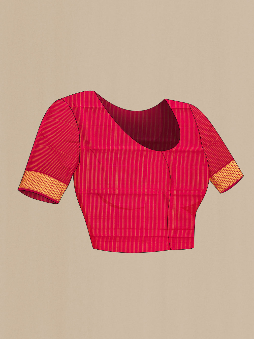 Close up image of the blouse of Pure Silk Maroon Kanchipuram Saree with Checked design on the body and Zari Border. 