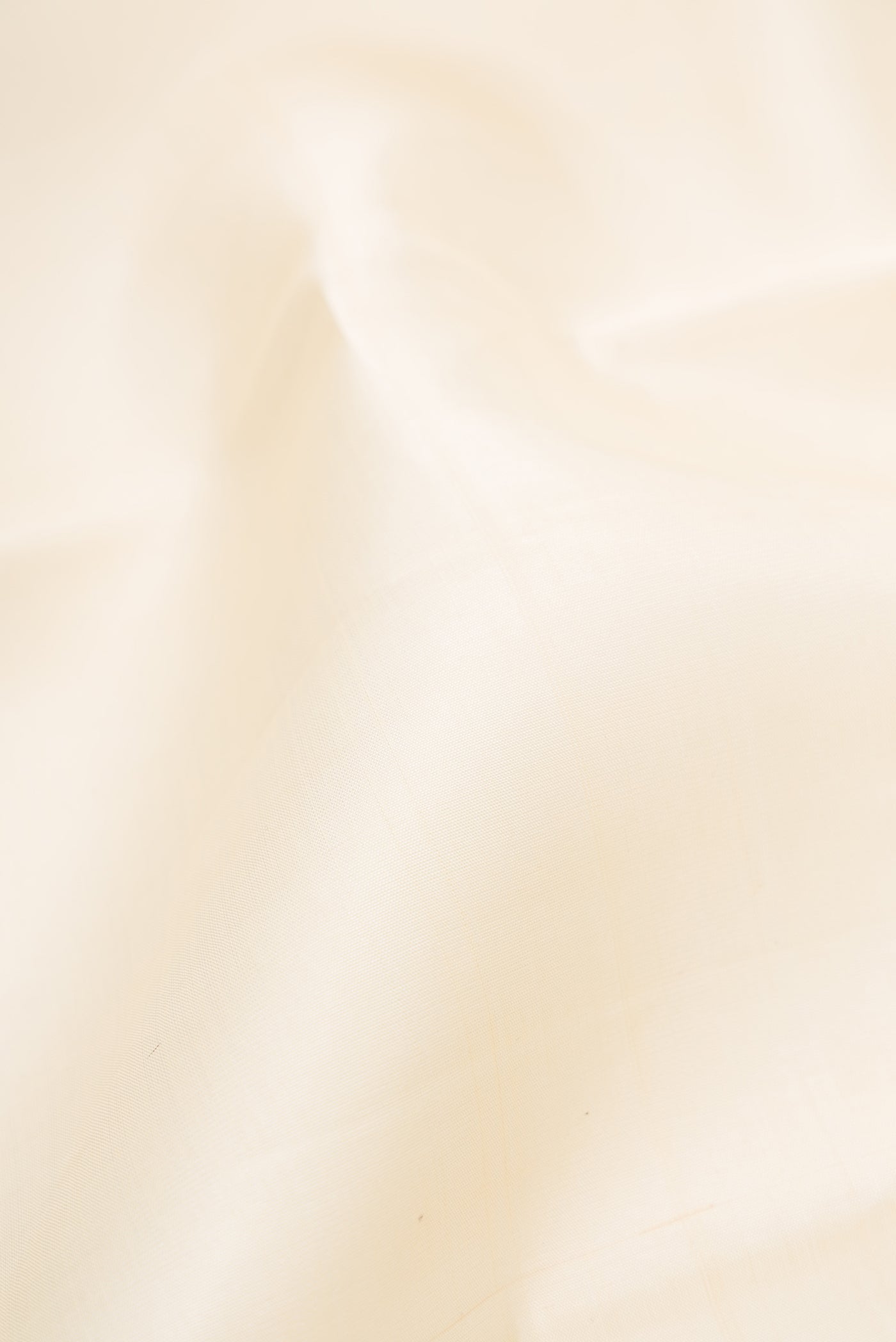 Close up of Off White Kanchipuram Silk Saree with Plain Body and Temple Border.  displaying folds