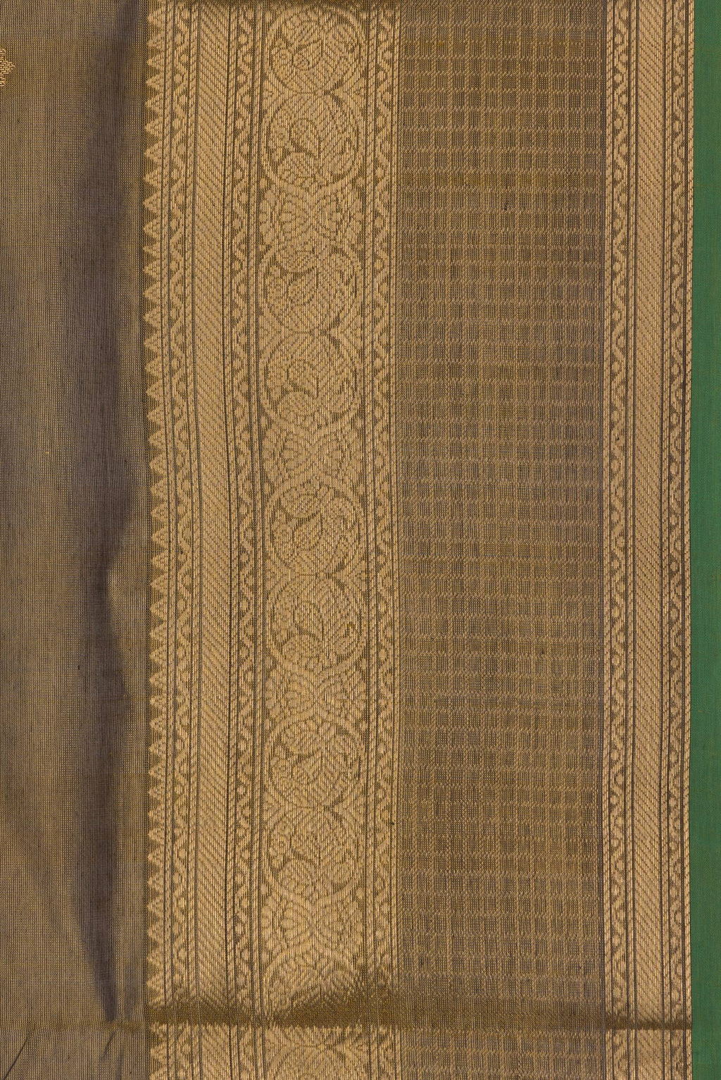 Border image of Mehandi Green Silk Cotton Saree with Zari Butta on the body and Zari Border. 