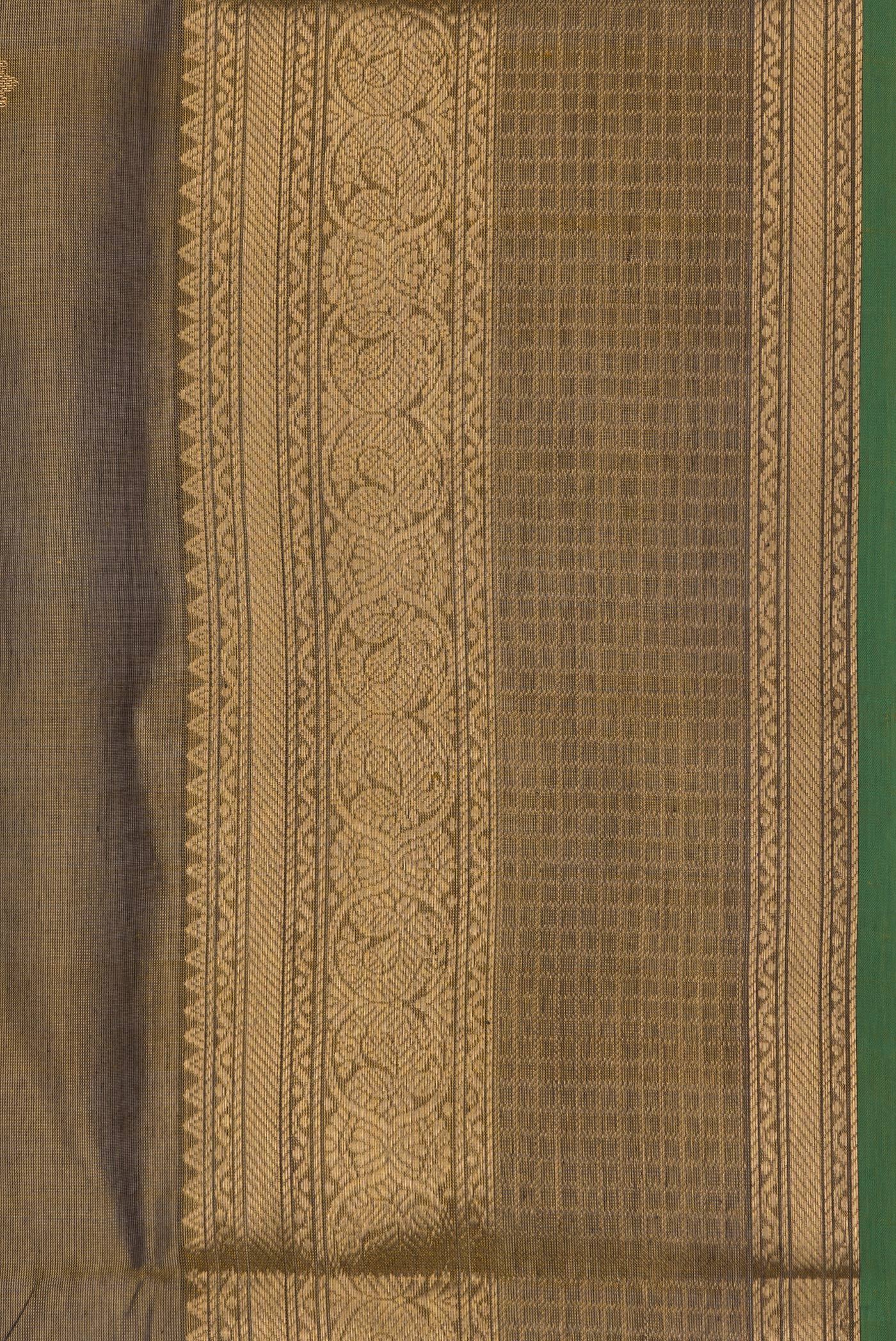 Border image of Mehandi Green Silk Cotton Saree with Zari Butta on the body and Zari Border. 