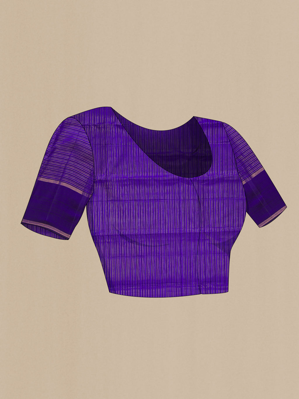 Close up image of the blouse of Royal Blue Kanchipuram Silk Saree with Checked design on the body and Zari Border. 