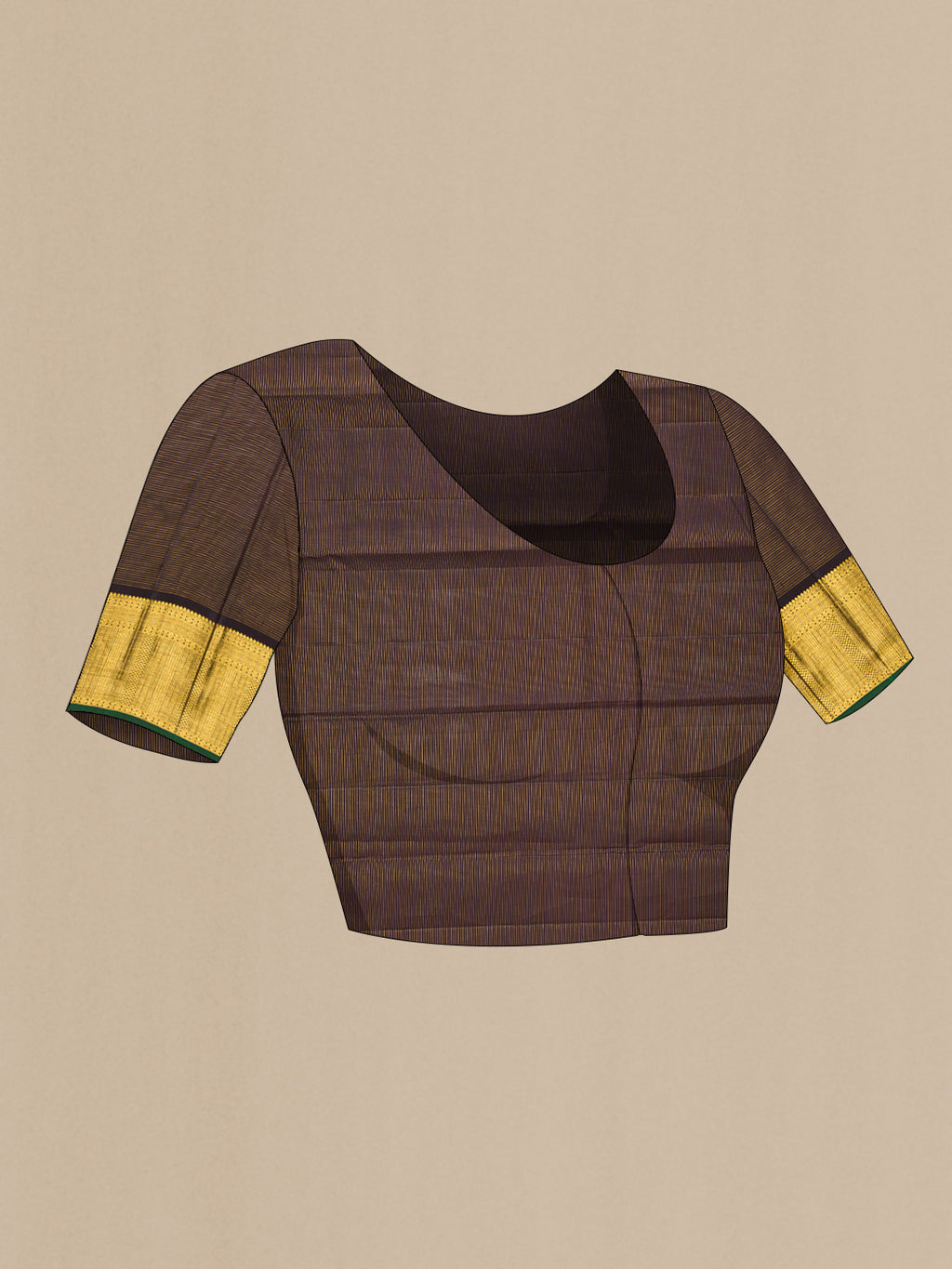 Close up image of the blouse of Cream Kanchipuram Silk Saree with Checked design on the body and Zari Border. 