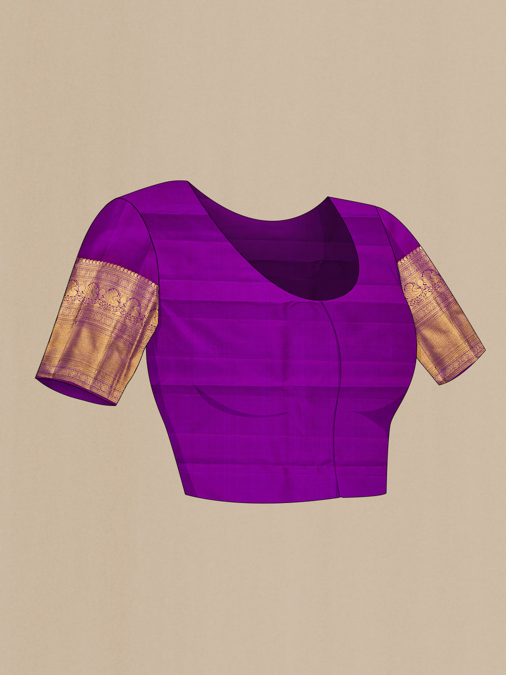 Close up image of the blouse of Gold Kanchipuram Silk Saree with Zari Brocade on the body and Zari Border. 