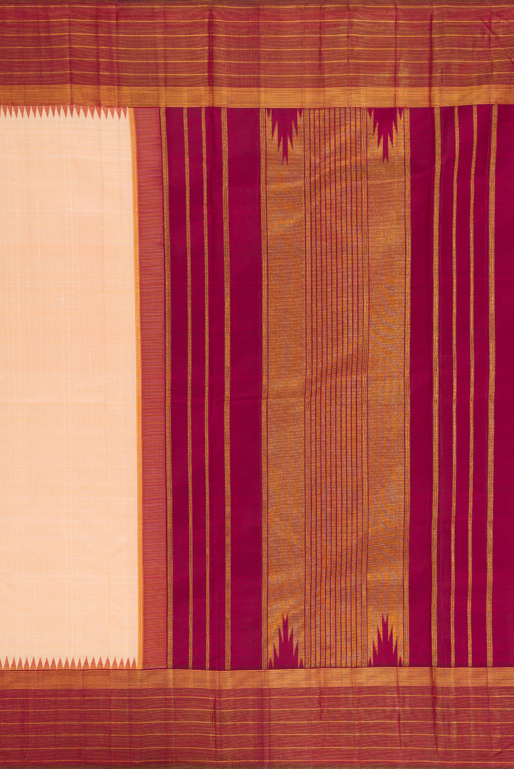 Close up image of the pallu of Sandal Kanjivaram Silk Saree with Checked design on the body and Fancy Border. 