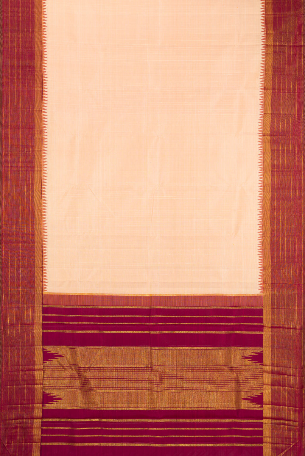 Flat view of Sandal Kanjivaram Silk Saree with Checked design on the body and Fancy Border. 