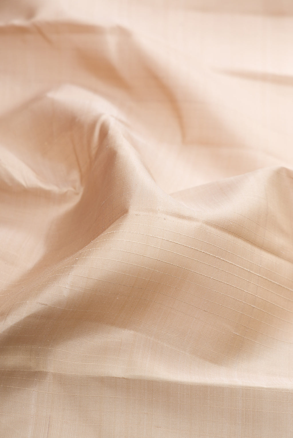 Close up of Dark Beige Kanjivaram Silk Saree with Stripes on the body and Zari Border.  displaying folds