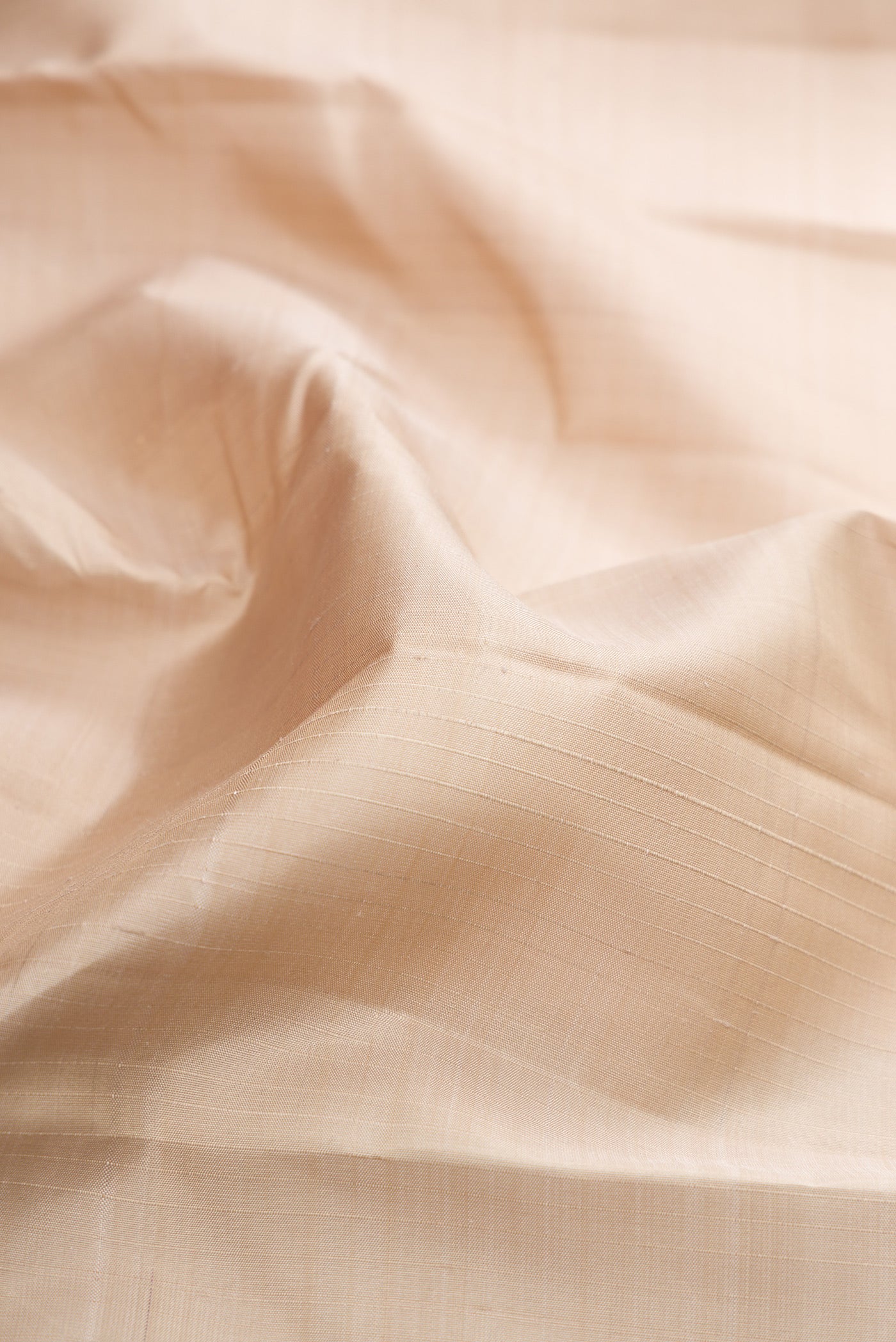 Close up of Dark Beige Kanjivaram Silk Saree with Stripes on the body and Zari Border.  displaying folds