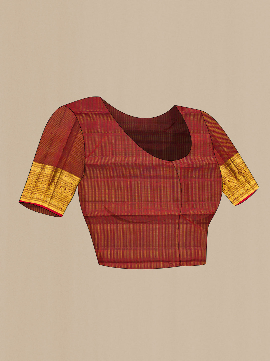 Close up image of the blouse of Bottle Green Kanchipuram Silk Saree with Checked design on the body and Fancy Border. 