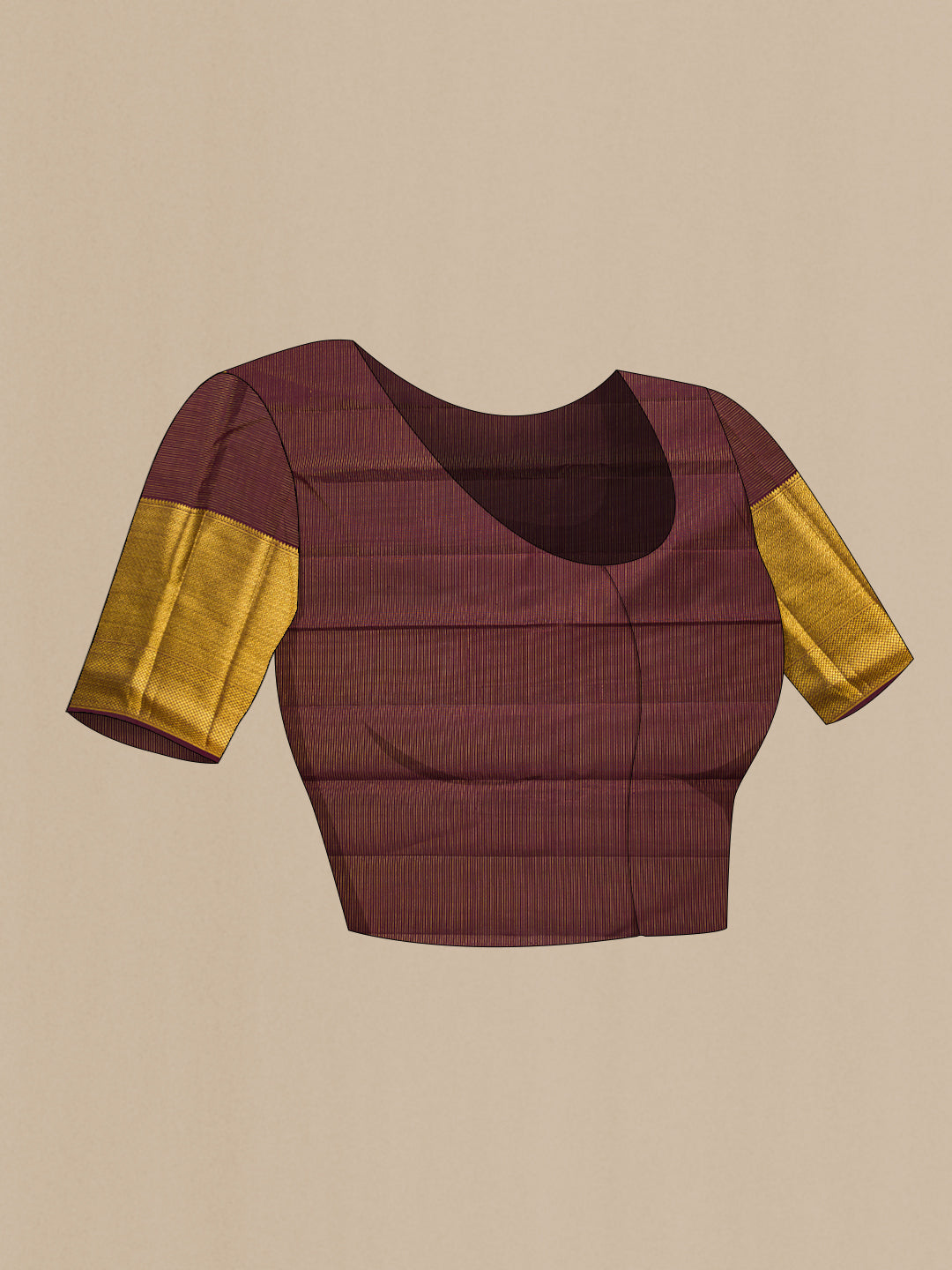 Close up image of the blouse of Brown Kanchipuram Silk Saree with Zari Butta on the body and Zari Border. 