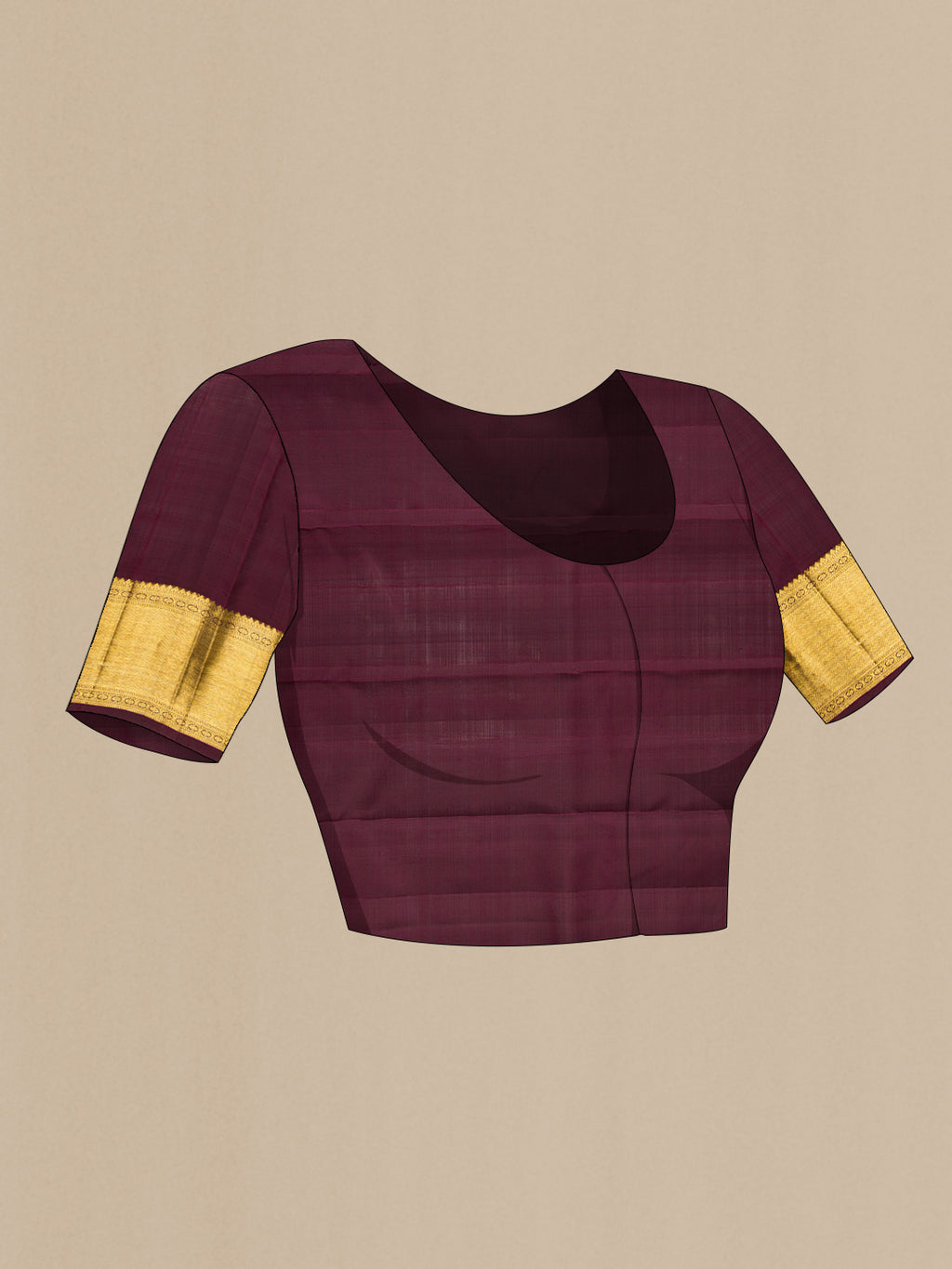 Close up image of the blouse of Pure Silk Coffee Brown Kanchipuram Saree with Zari Brocade on the body and Zari Border. 
