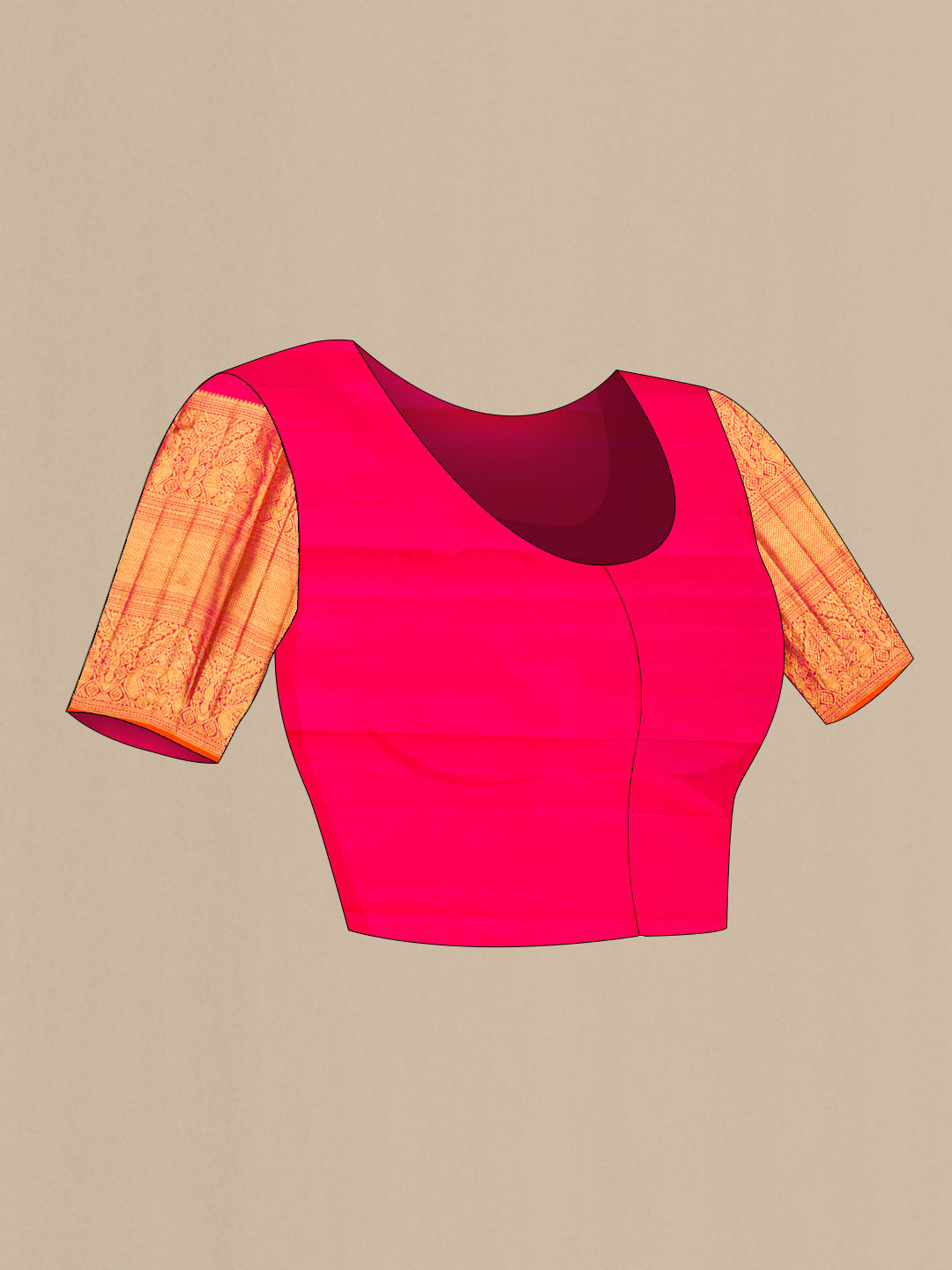 Close up image of the blouse of Pure Silk Bottle Green Kanchipuram Saree with Stripes on the body and Zari Border. 