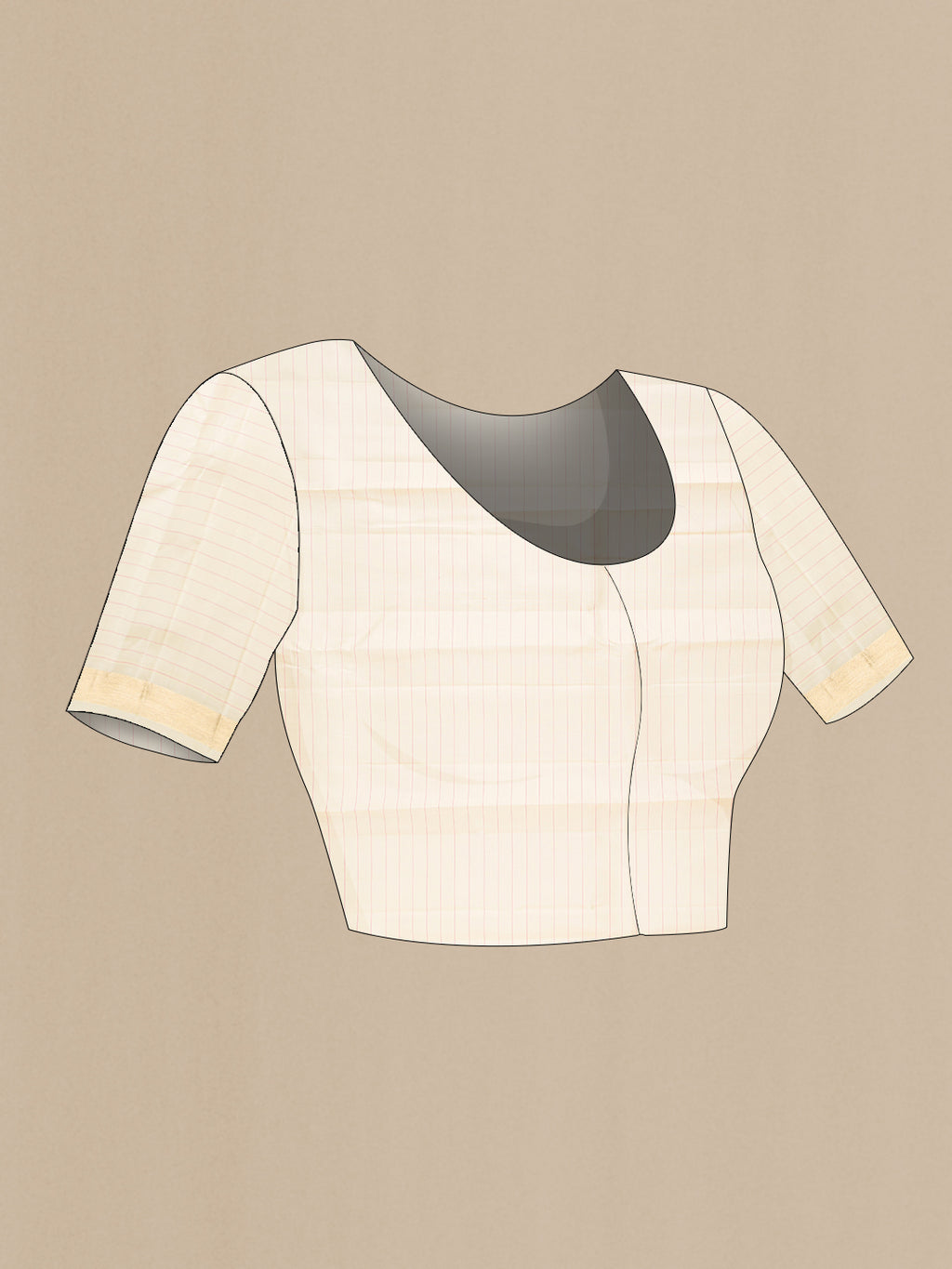Close up image of the blouse of Beige Dual Tone Kanjivaram Silk Saree with Checked design on the body and Zari Border. 