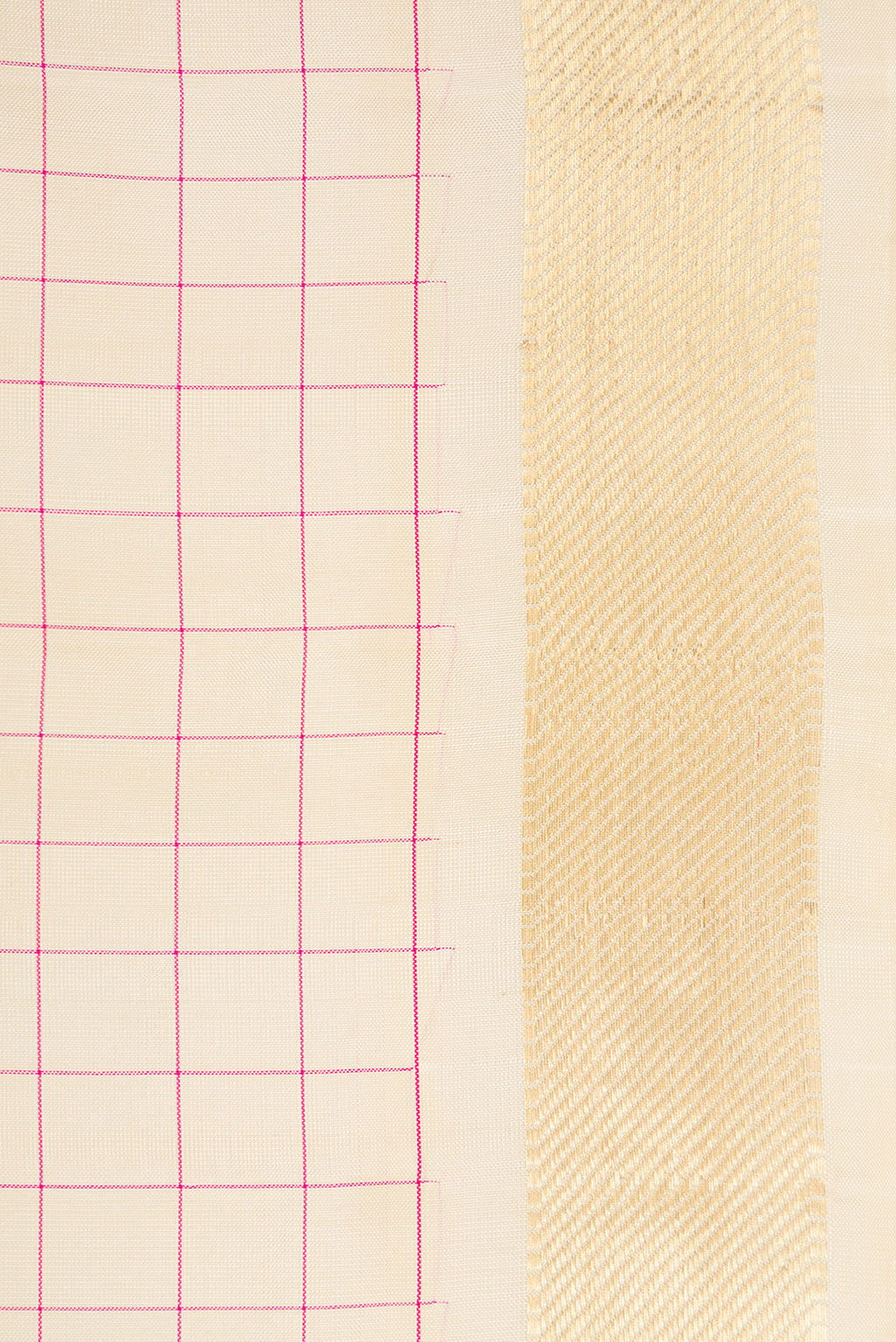 Border image of Beige Dual Tone Kanjivaram Silk Saree with Checked design on the body and Zari Border. 