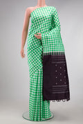 Multi Color Kanjivaram Silk Saree with Checked design on the body and Without Border.  displayed on a mannequin