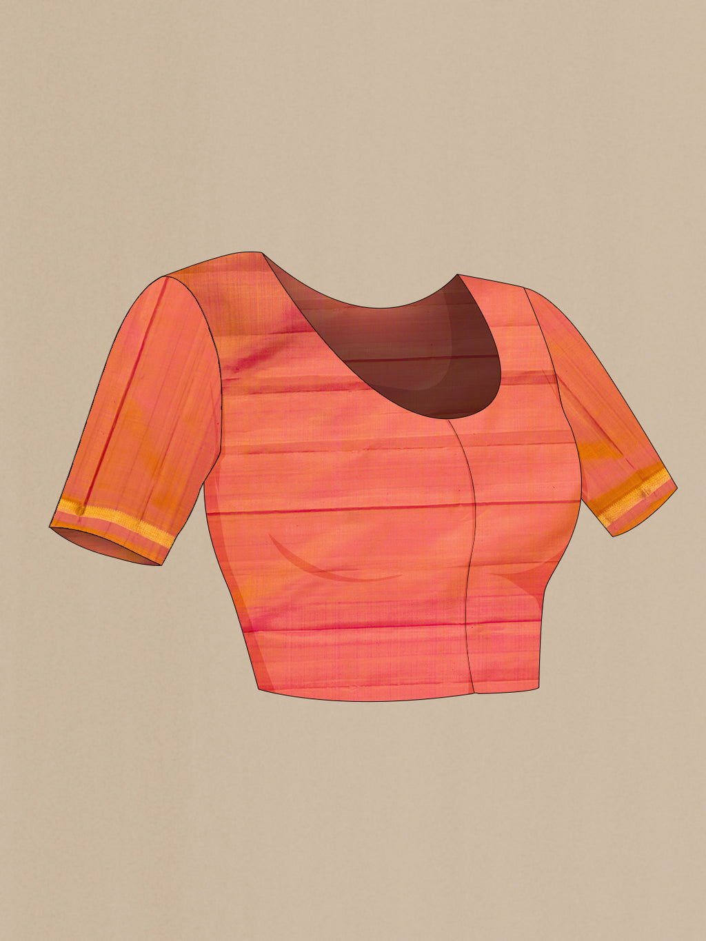 Close up image of the blouse of Magenta Kanjivaram Silk Saree with Plain Body and Zari Border. 