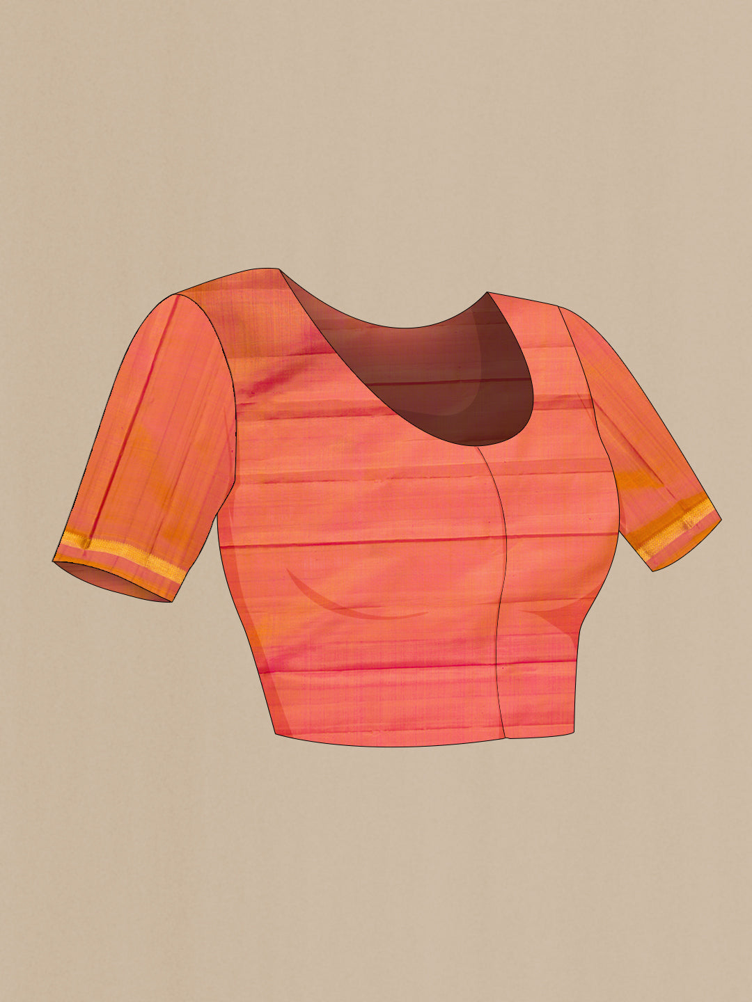 Close up image of the blouse of Magenta Kanjivaram Silk Saree with Plain Body and Zari Border. 