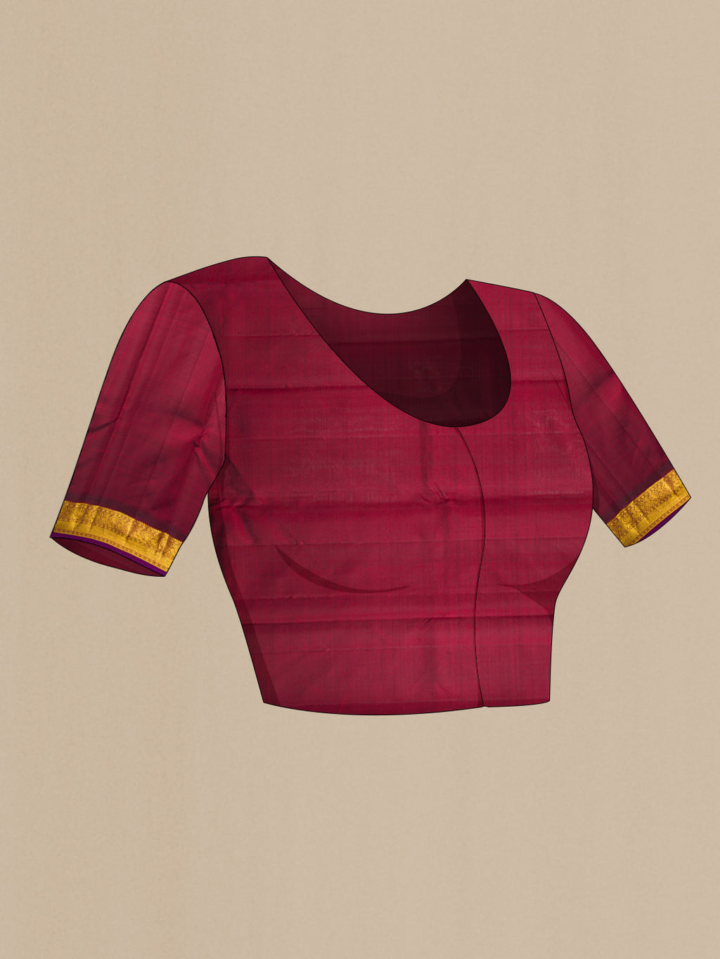 Close up image of the blouse of Yellow Kanjivaram Silk Saree with Thread Butta on the body and Zari Border. 