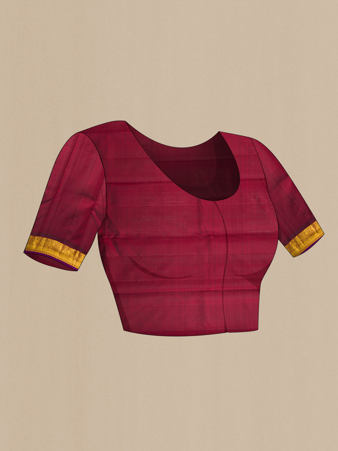 Close up image of the blouse of Yellow Kanjivaram Silk Saree with Thread Butta on the body and Zari Border. 