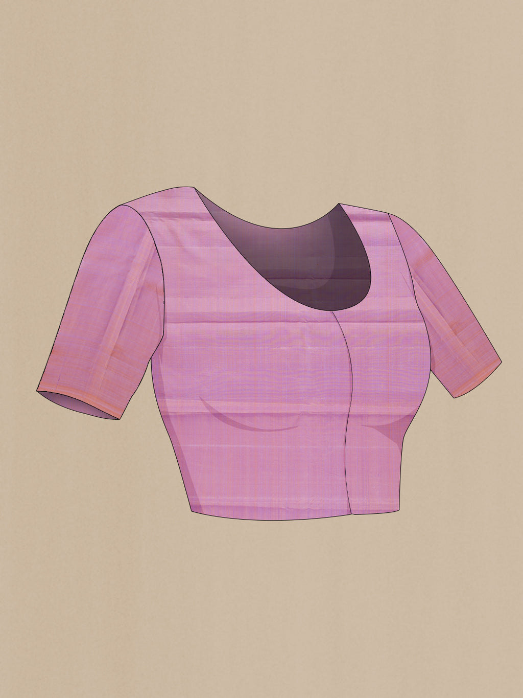 Close up image of the blouse of Lavender Kanchipuram Silk Saree with Zari Butta on the body and Without Border. 