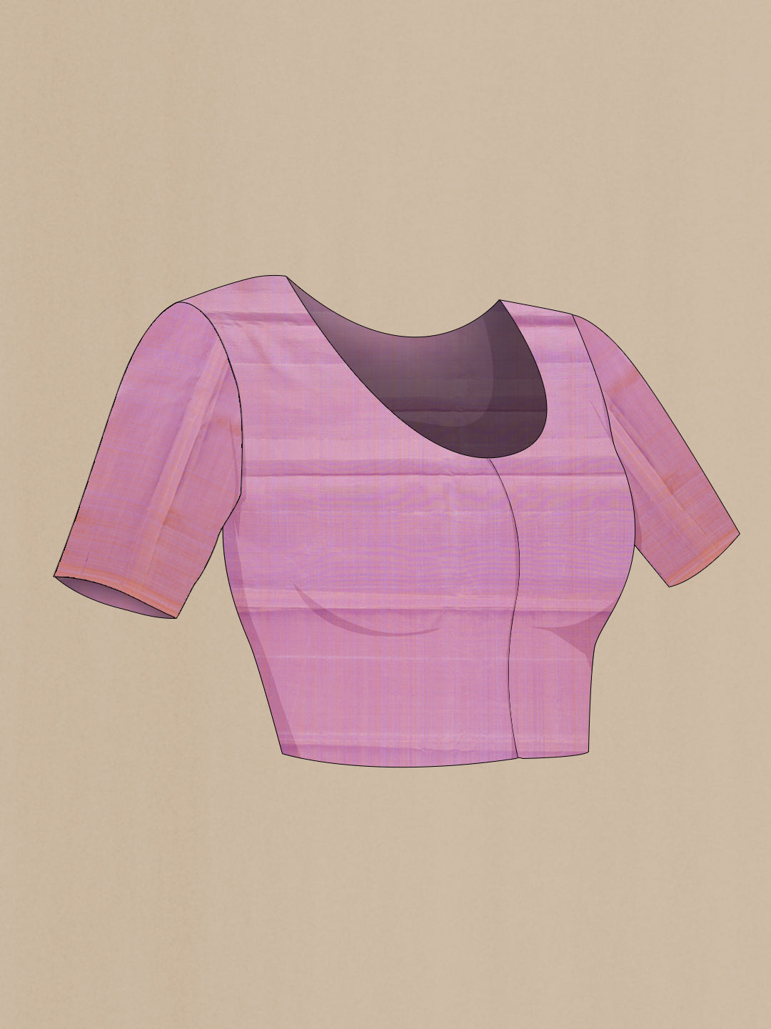 Close up image of the blouse of Lavender Kanchipuram Silk Saree with Zari Butta on the body and Without Border. 